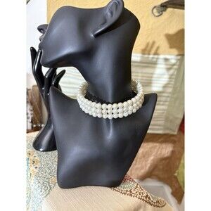 Vintage Multi Row Faux Pearl Choker Necklace 11”+ Adjustable Victorian Lovely!